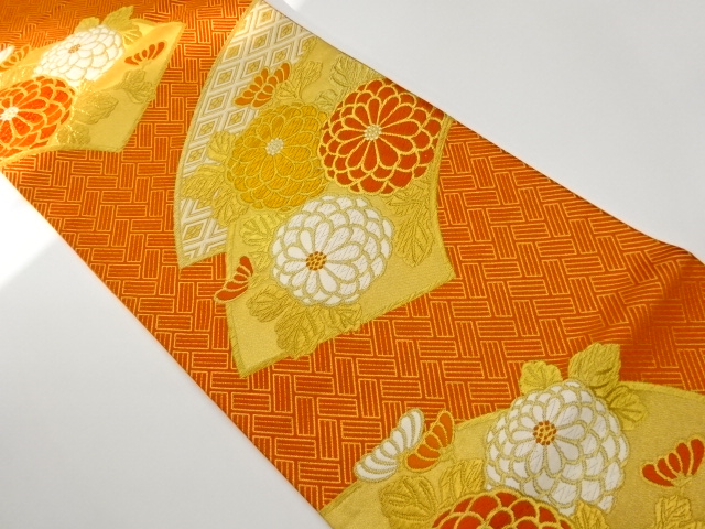 JAPANESE KIMONO / VINTAGE FUKURO OBI / WOVEN RHOMBUS & KIKU